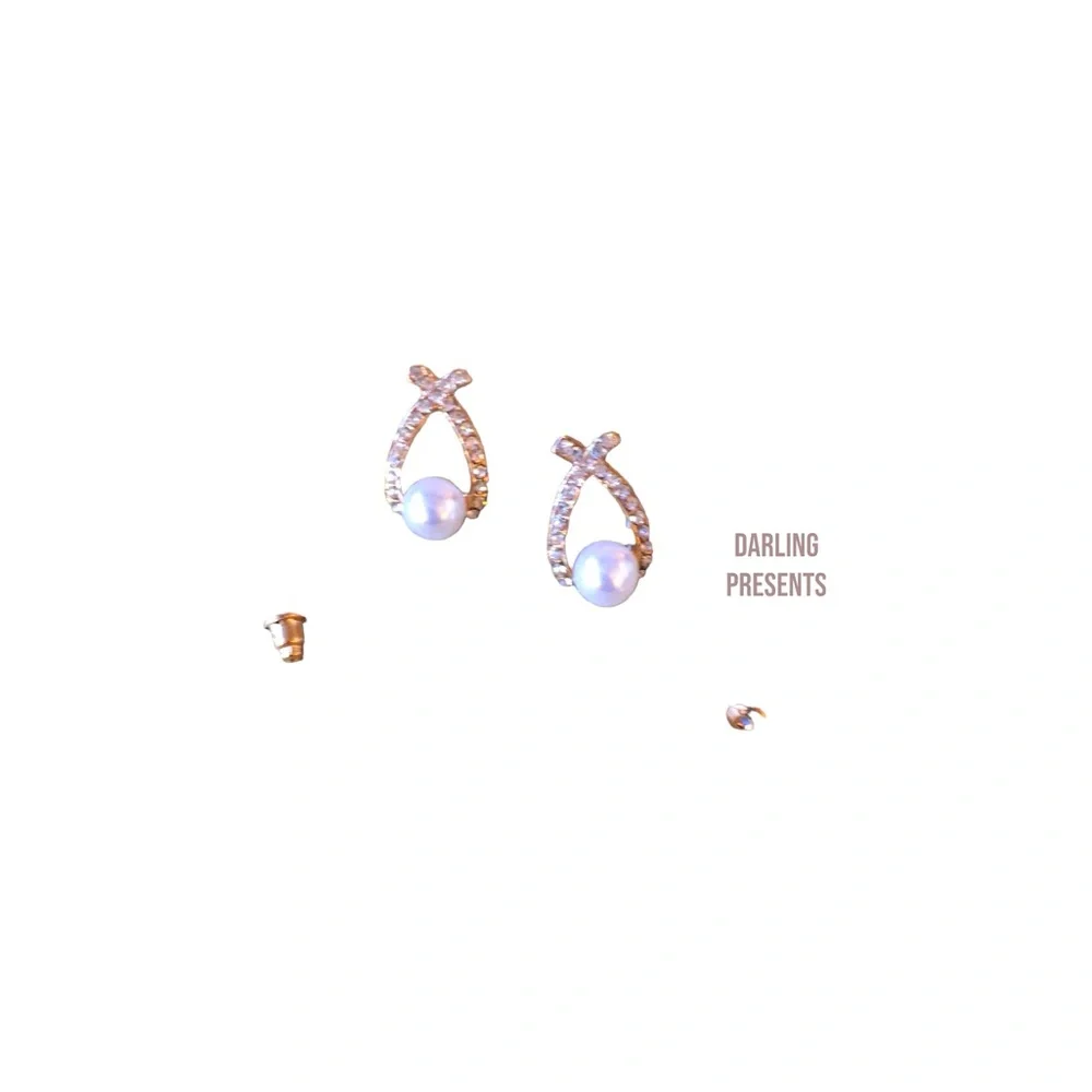 Pearl Crystal Cross Stud Earrings Women Color Gold